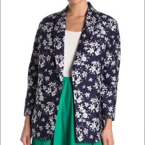 FRNCH Navy Blue Floral Jacquard Blazer